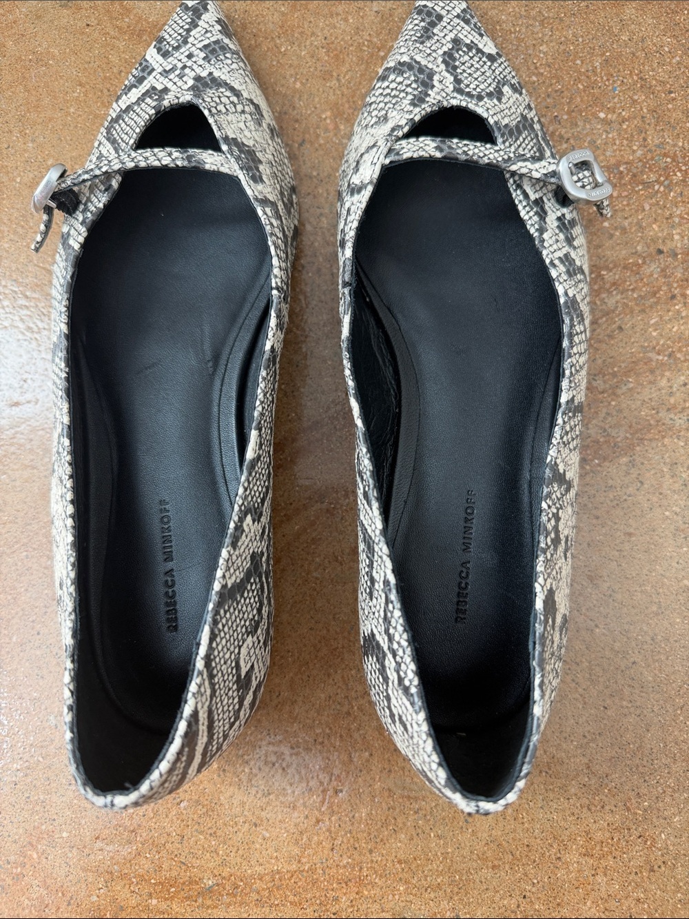 Rebecca Minkoff Buckle Flat Snakeskin Print Pointed Toe Flats Leather 6M - Picture 6 of 8